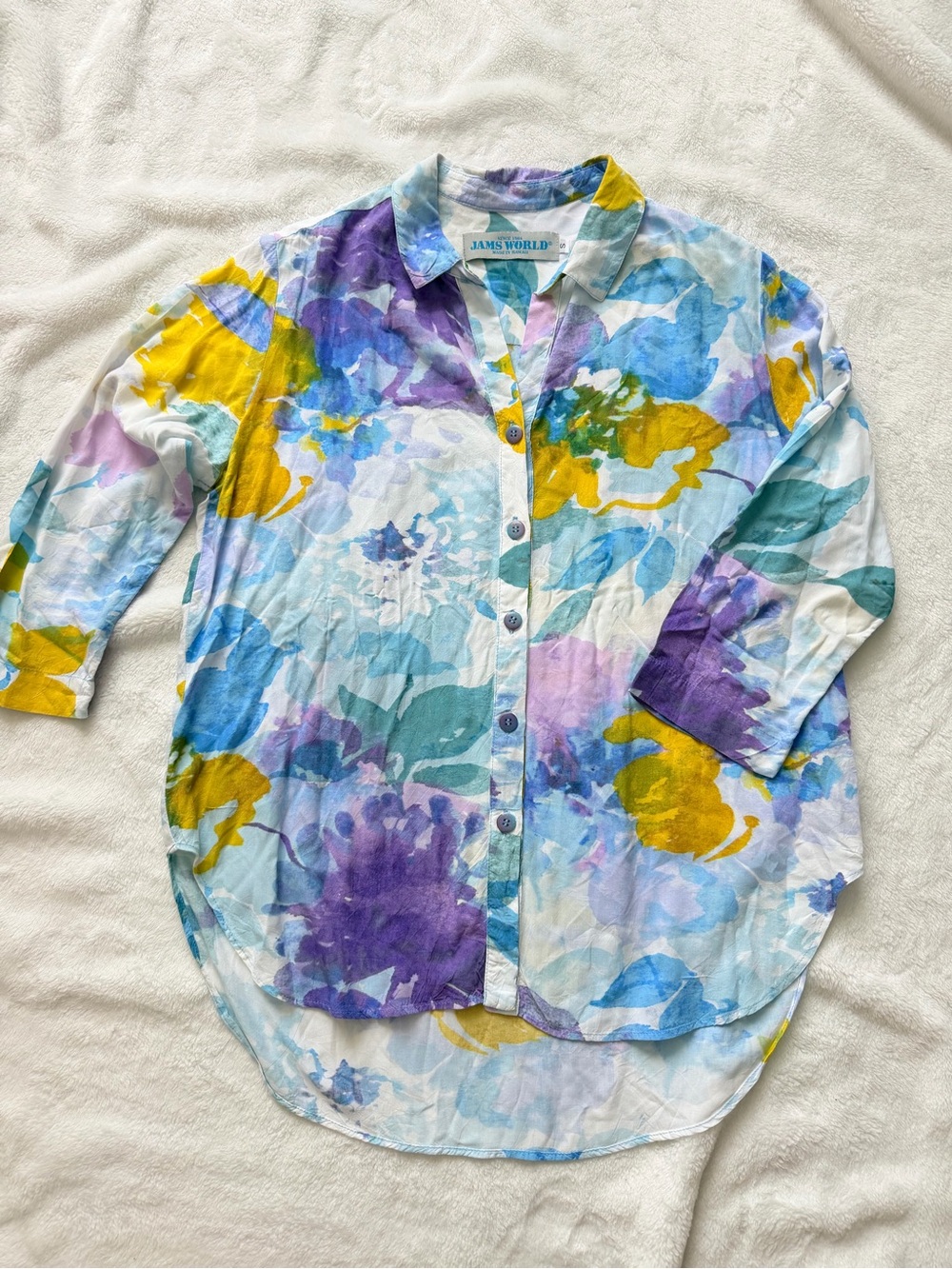 Jams World Hawaii Winter Blossoms Watercolor Floral Shirt Small 100% Rayon